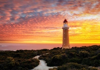 Morze, Wybrzeże, Latarnia morska, Cape du Couedic Lighthouse, Chmury, Zachód słońca, Australia