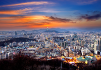 Korea Południowa, Seul, Miasto, Domy, Zachód słońca