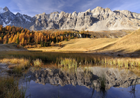 Góry, Jesienne, Drzewa, Jezioro, Lac Miroir, Ceillac, Queyras, Francja