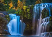 Wodospad, Lower Lewis River Falls, Drzewa, Cougar, Stan Waszyngton, Stany Zjednoczone
