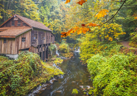 Jesień, Las, Drzewa, Wodospad, Rzeka, Młyn, Cedar Creek Grist Mill, Stan Waszyngton, Stany Zjednoczone