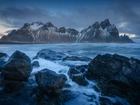 Góry, Vestrahorn, Skały, Morze, Cypel Stokksnes, Islandia