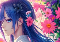 Dziewczyna, Kwiaty, Włosy, Manga, Anime