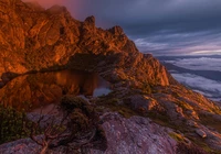 Skały, Jezioro, Drzewo, Sosna, Góry, Tasmania, Australia