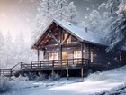 Zima, Śnieg, Wzgórze, Dom, Światła, Ośnieżone, Drzewa