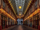 Zadaszona, Ulica, Lampy, Domy, Sklepy, Leadenhall Market, Londyn, Anglia