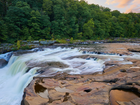 Wodospad, Ohiopyle Falls, Drzewa, Las, Rzeka, Youghiogheny River, Pensylwania, Stany Zjednoczone