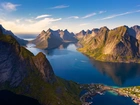 Norwegia, Morze, Lofoty, Fiordy, Góry, Wioska, Reine