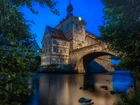 Drzewa, Most, Rzeka Regnitz, Stary Ratusz, Bamberg, Bawaria, Niemcy