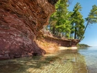 Stany Zjednoczone, Michigan, Jezioro, Superior Lake, Skała, Drzewa