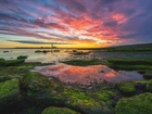 Morze, Latarnia morska, Grotta Island Lighthouse, Zachód słońca, Wybrzeże, Reykjavík, Islandia