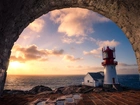 Skały, Łuk, Morze, Latarnia morska, Lindesnes Lighthouse, Dom, Lindesnes, Norwegia