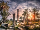 Hiszpania, Almeria, Turaniana, Ruiny, Palmy, Promienie słońca, Fotomontaż