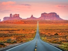 Droga, Jesień, Skały, Monument Valley, Dolina Pomników, Wyżyna Colorado, Stan Utah, Stany Zjednoczone