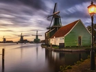 Holandia, Skansen, Zaanse Schans, Domy, Latarnia, Wiatraki, Rzeka