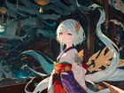 Dziewczyna, Kimono, Biżuteria, Rękawiczki, Smok, Anime