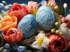 Tulipany, Kwiaty, Pisanki, Kompozycja, Wielkanoc, Grafika