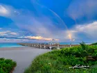 Morze, Tęcza, Molo, Plaża, Juno Beach, Rośliny, Palm Beach Gardens, Floryda, Stany Zjednoczone