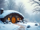 Domek, Hobbit, Śnieg, Zima, Grafika