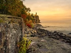 Latarnia, Split Rock Lighthouse, Skały, Jezioro, Lake Superior, Minnesota, Stany Zjednoczone