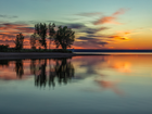Stany Zjednoczone, Kolorado, Park stanowy, Chatfield State Park, Jezioro, Chatfield Lake, Drzewa, Chmury