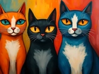 Kolorowe, Koty, Obraz, Grafika
