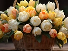 Kolorowe, Tulipany, Koszyk, Wiklinowy