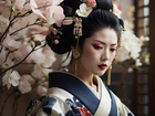 Kobieta, Gejsza, Kimono, Magnolia