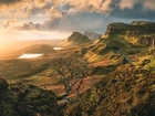 Góry, Wzgórza, Jeziora, Drzewo, Wyspa Skye, Wzgórze, Quiraing, Szkocja