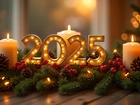 Świece, Nowy Rok, 2025, Świerkowe, Gałązki, Szyszki, Grafika