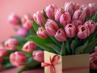 Kwiaty, Tulipany, Różowe, Bukiet, Pudełko