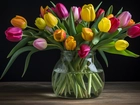 Bukiet, Różnokolorowe, Tulipany, Wazon