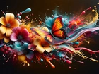 Grafika, Kwiaty, Kolorowe, Motyl, Farby