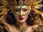 Kobieta, Maska, Karnawałowa, Biżuteria, Pióra