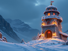 Zima, Wieża, Latarnie, Góry, Chmury