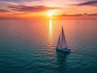 Zachód słońca, Morze, Żaglówka