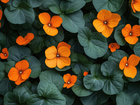 Pomarańczowe, Małe, Kwiaty, Liście