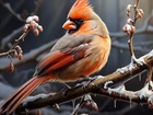 Ptak, Kardynał, Ośnieżone, Gałązki