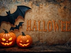 Dynie, Nietoperze, Ściana, Halloween, Grafika AI