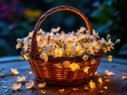 Kwiaty, Podświetlone, Koszyk, Wiklinowy, AI