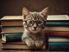 Mały, Kot, Okulary, Książki, Grafika