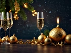 Boże Narodzenie, Szampan, Kieliszki, Bombki, Grafika
