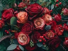 Bukiet, Kwiaty, Róże, Czerwone, Grafika