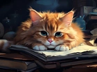 Rudy, Kot, Książki, Światło, Grafika