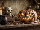 Dynia, Kubek, Cukierki, Halloween, Grafika AI