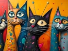 Kolorowe, Cztery, Koty, Grafika