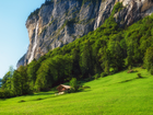 Polana, Wzgórze, Góry, Dom, Drzewa, Dolina Lauterbrunnen, Szwajcaria