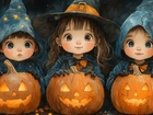 Halloween, Troje, Dzieci, Ubranie, Dynie, Grafika