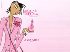 Azzaro, pink, tonic,  flakon, perfumy, kobieta, rysunek