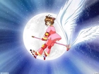 Cardcaptor Sakura, miotła, dziewczyna, łyżworolki, księżyc